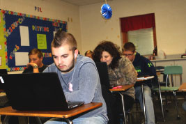 Students in Mrs. Danielle Smith’s STEM English class work on a project. 