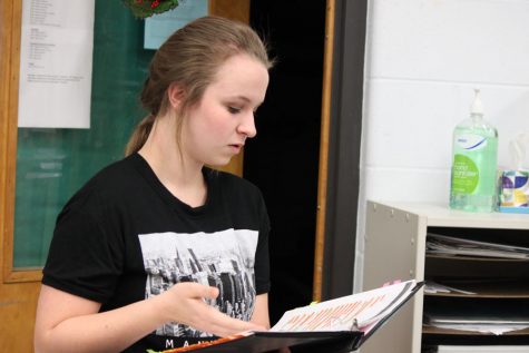 Senior Abbigail Nelson rehearses lines from the play “Antigone”.