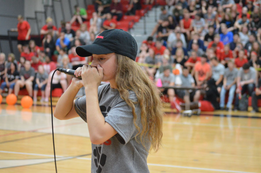 During one of the transitions between games, junior Sam Madery, performed her beat boxing skills to the crowd.