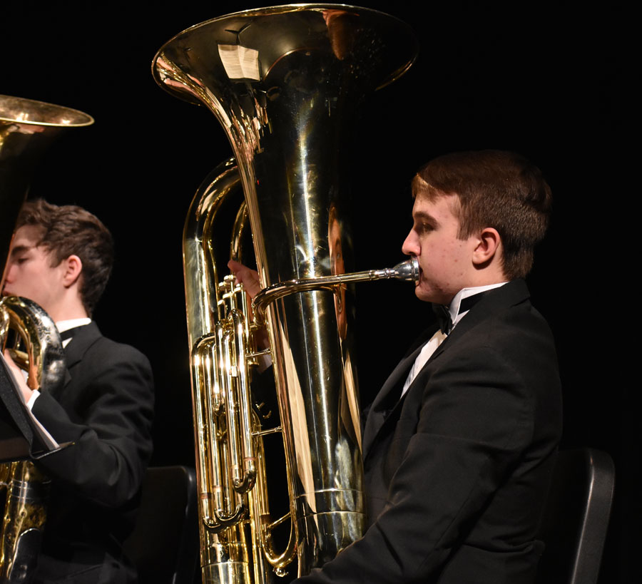 Freshman Tyler Smith plays the tuba in concert band. He switched from a sousaphone during marching band.