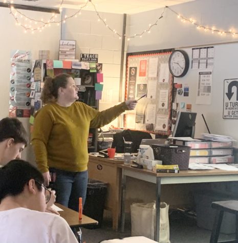 English teacher Katie Christner instructing her British Literature class on Romeo And Juliet.