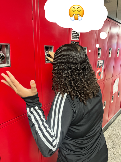 Student displeased with a wedged locker.