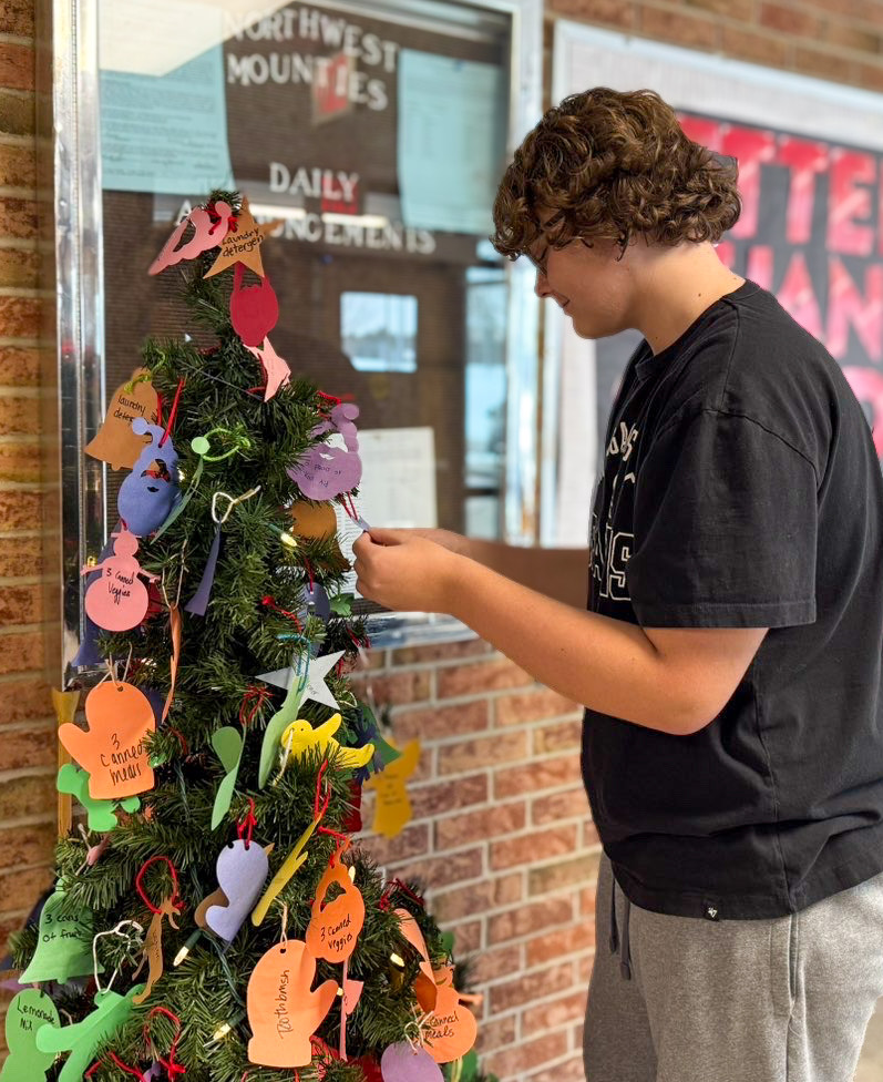 Mason Jordan checks out an
ornament at the giving tree.
